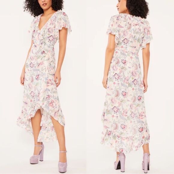 $455 CINQ A SEPT, Sheila Floral Ruffle-Trim Midi Dress NWT - Picture 8 of 14